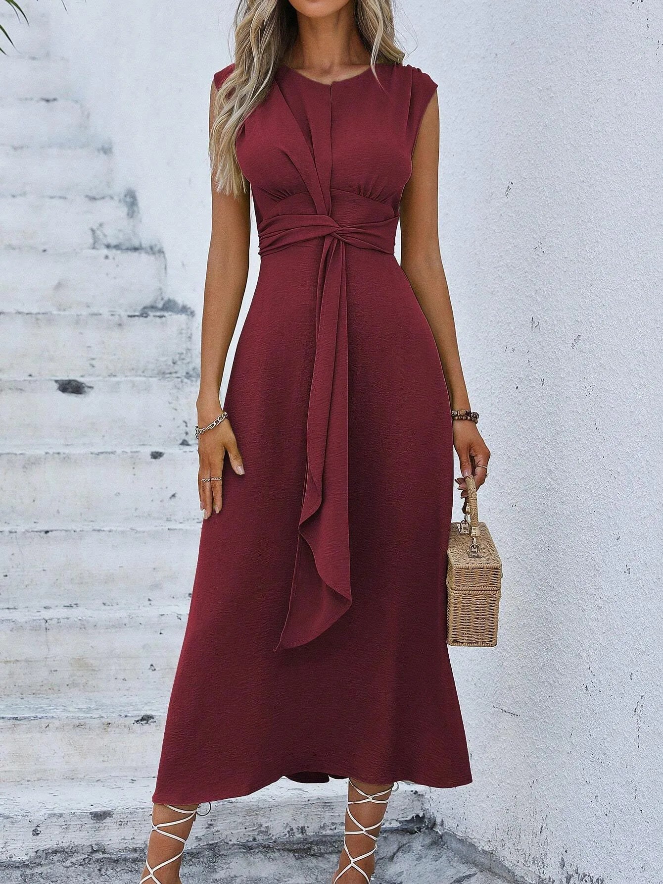 Sleeveless Front Thin Straps Midi Dress