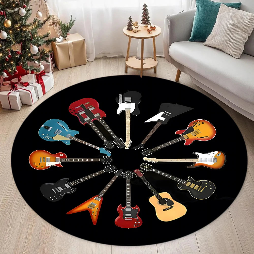 Guitar Bass Pattern Circular Carpet Street Rock Style Carpet