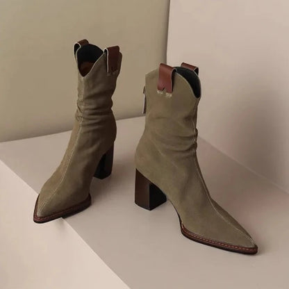 Casual versatile Round Toe shoes Retro Chunky Heel Ankle Boots