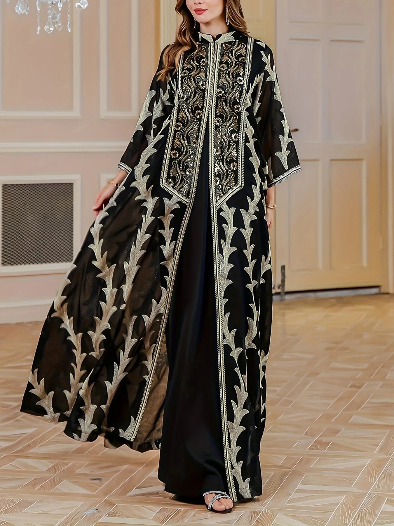 Middle East Beaded Long Robe Long Sleeve Dress