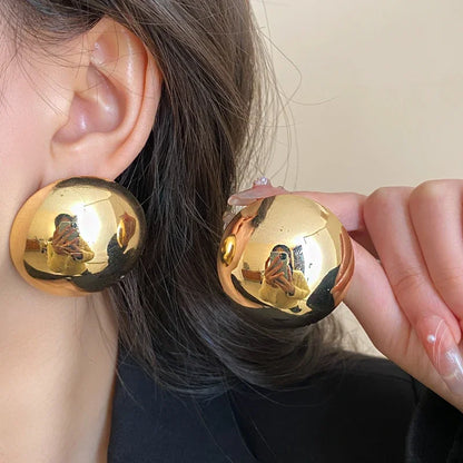 Smooth Round Big Ball Metal Stud Earrings