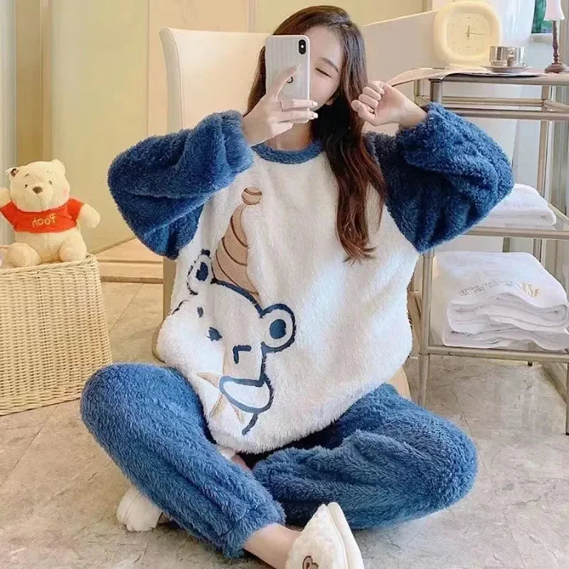 Thickened Warm Flannel Cute Cartoon Bear Pyjama