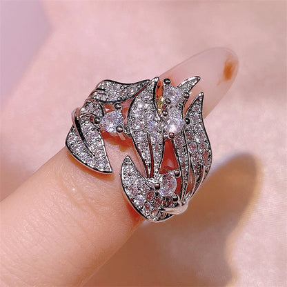 Huitan Luxury Trendy Leaf Design Full Paved Bling CZ Stone Rings
