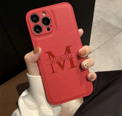 Initials Plus Big Letter Laser Engraving Leather iPhone Cover