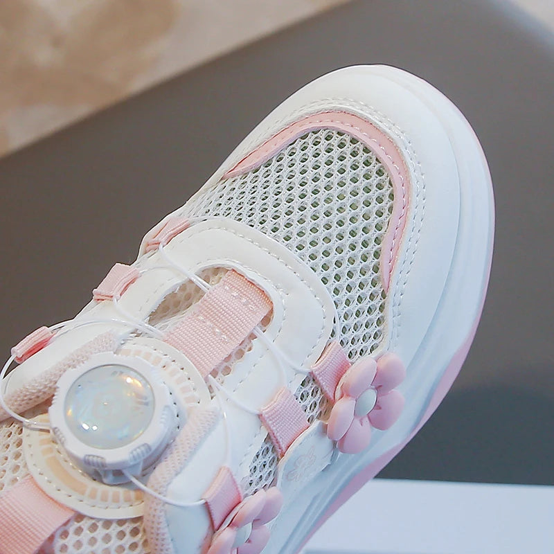Mesh PU Leather Bow Soft Bottom Purple Sneakers