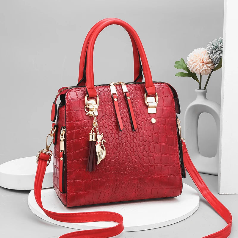 Luxurious Crocodile Embossed Tote Handbag