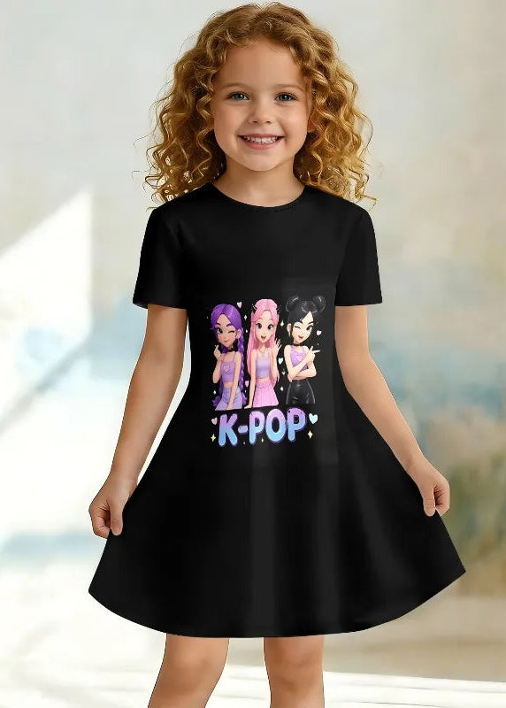 Watercolor Rabbit Leopard Heart Kpop Short Sleeve Swing Dress