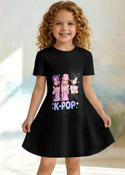 Watercolor Rabbit Leopard Heart Kpop Short Sleeve Swing Dress