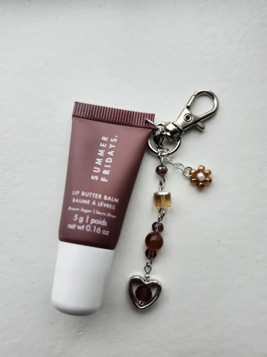 Lip Balm Keychains with Beaded Heart Charms Colorful Bead Lip Balm
