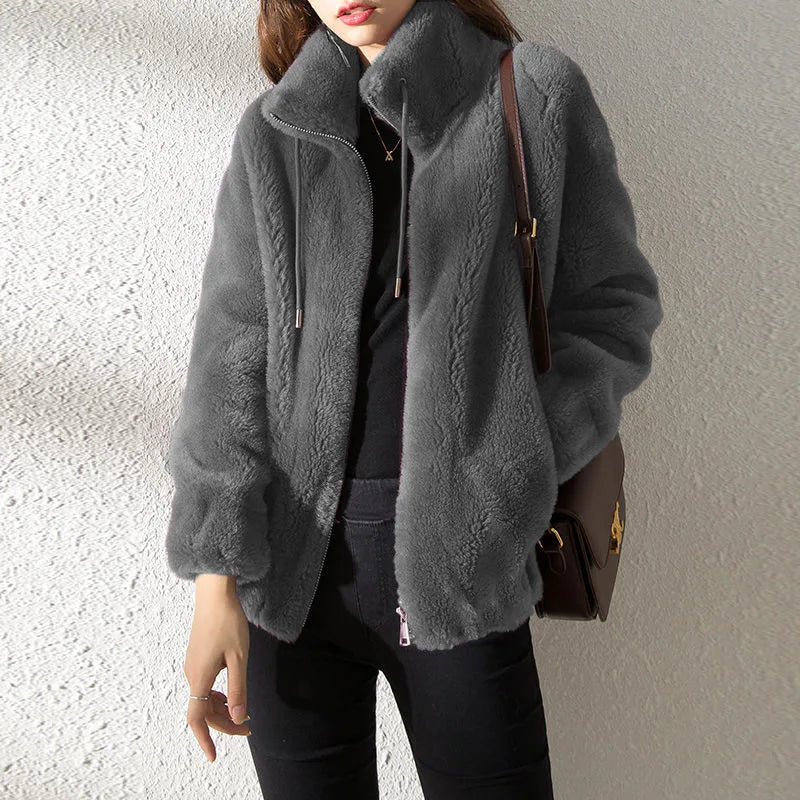 Faux Fur Coats Zipper Cardigan Plush Thick Warm Oversized Overcoat
