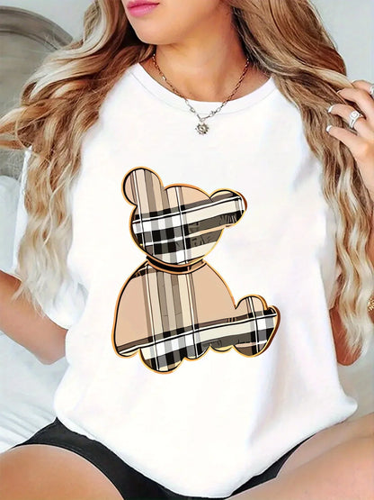 Sporty Casual Striped Bear Print T-Shirt