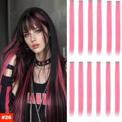 Colored Highlight 22 Inch Synthetic Hair Extensions Rainbow Long Straight Hairpieces