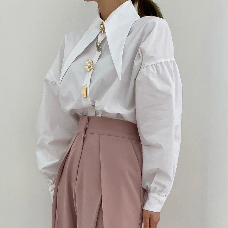 Long Sleeve Shirt Pointed Collar Blouse Office Shirts