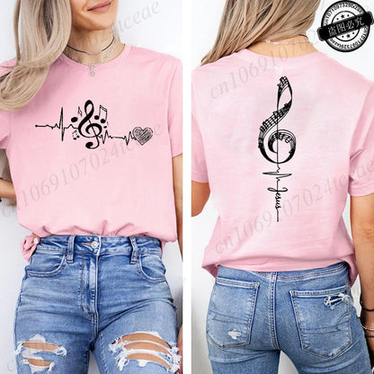 Musical Notes Printed Heartbeat Music Graphic Tee Shirts