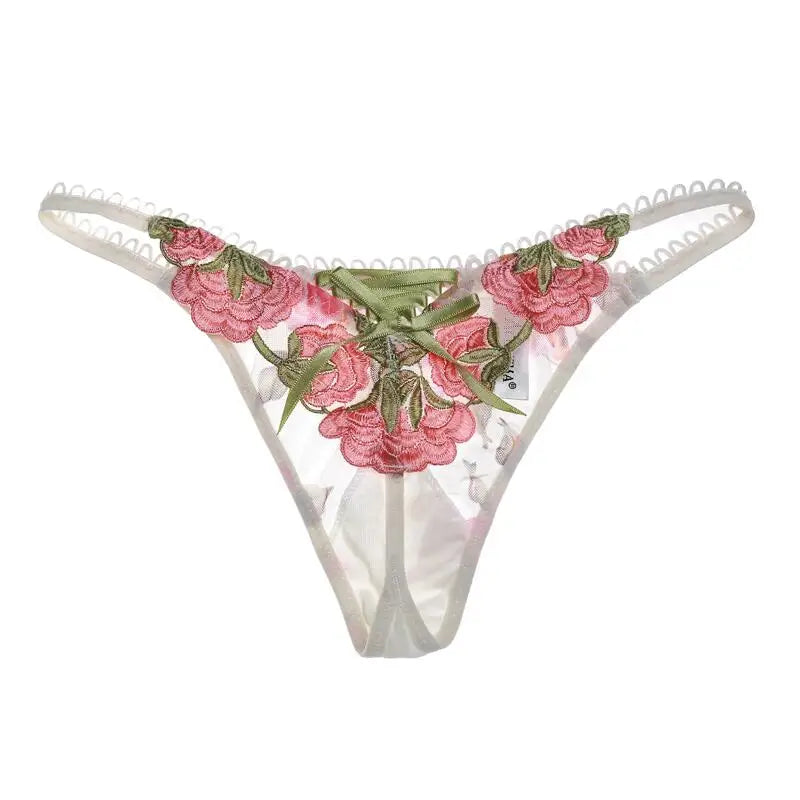 Sexy Floral Embroidered T-Back Low Waist Lingerie Underwear
