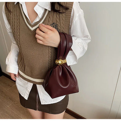 Soft Leather Clutch Luxury Pleated Mini Bucket Pouch Bags
