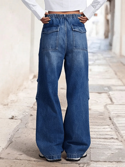 Vintage High-Waisted Drawstring Wide Leg Jeans