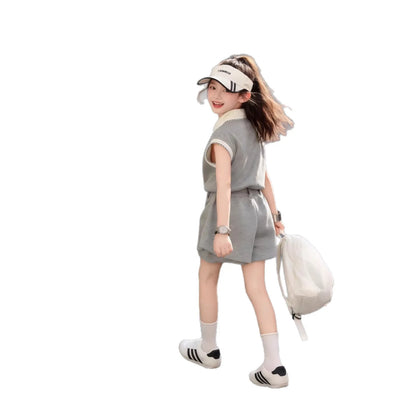 Thin Polo Shirt Shorts Two Piece Set