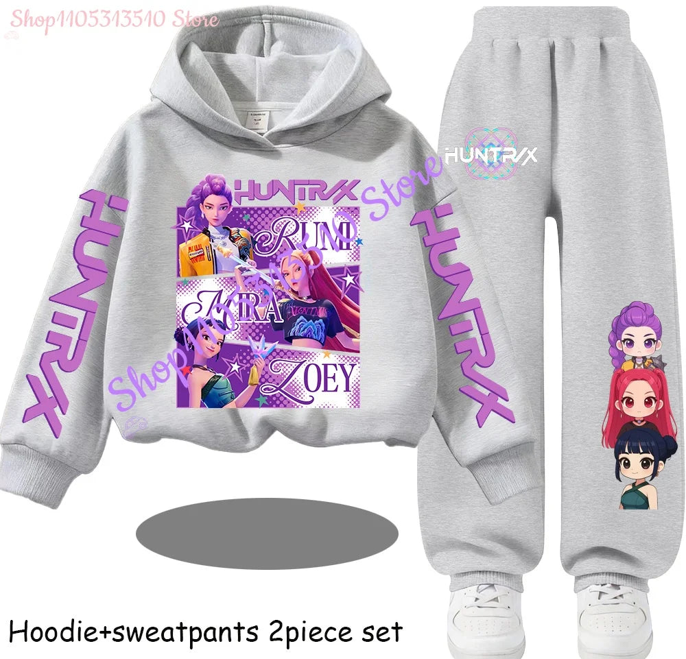 Hooded Mira Rumi Zoey  Girl Cute Casual Sports Cartoon Sweater Set
