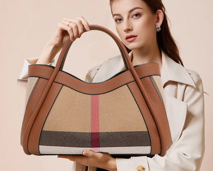 Bolso de lona y cuero genuino