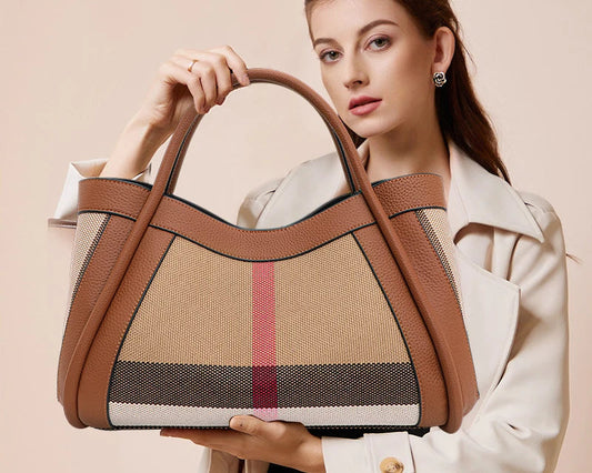 Bolso de lona y cuero genuino