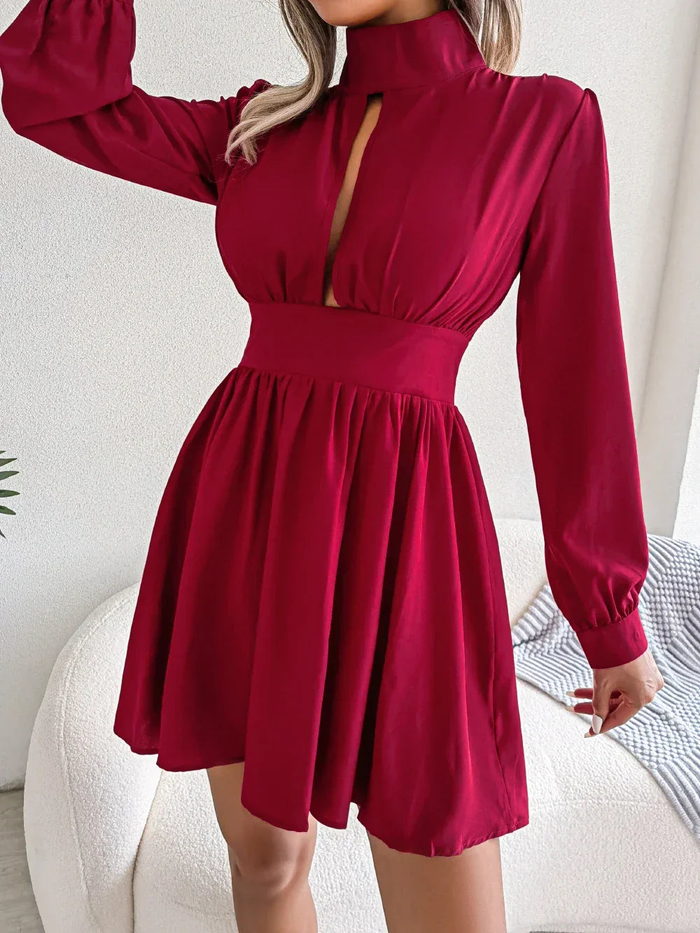 Casual Hollow Out Long Sleeve Dress