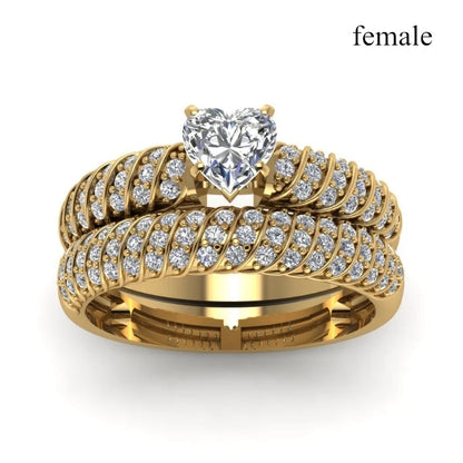Charm Couple Romantic Heart Rhinestones CZ Rings Set