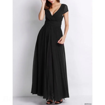 Short Sleeve Long Cocktail Chiffon High Waist Dresses