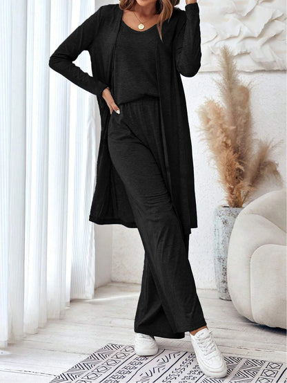 Casual loose three piece vest pants cardigan three piece set