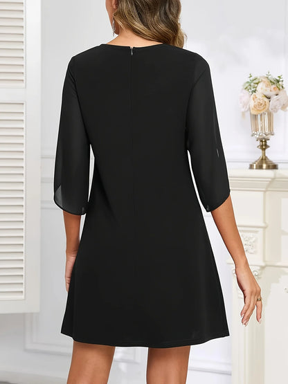 Sleeve Crew Neck Loose Shift Tunic Cocktail Chiffon Bodycon Dress