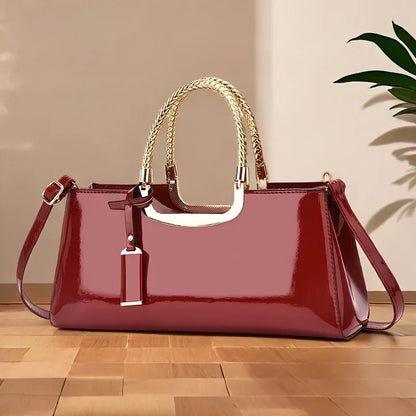 Glossy PU Leather Shoulder Handbag