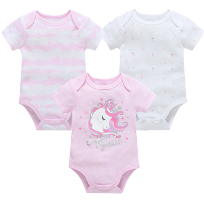 3/6 pcs Baby Girls Cotton Short Sleeve Toddler