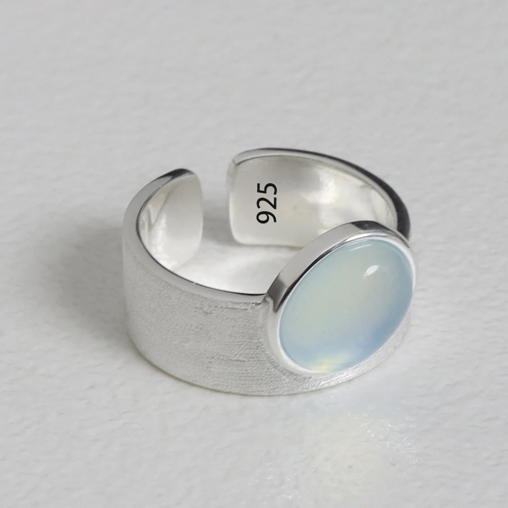 925 Sterling Silver Sparckling Moonstone Minimalist Handmade Ring