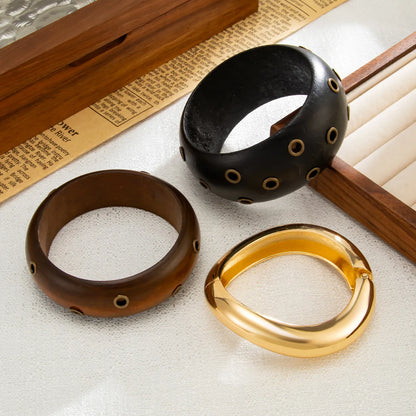 Exaggeration Maillard Coffee Black Wooden Cuff Bangles Punk Geometric Wide Bracelets
