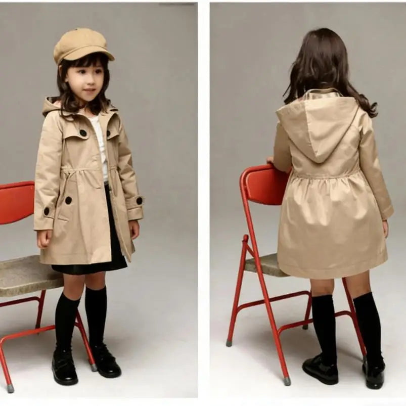 Korean spring and autumn cardigan long casual hooded jacket 2-12Y