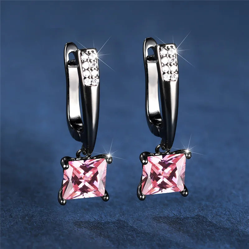 Geometric Crystal Antique Black Zircon Square Stone Earrings