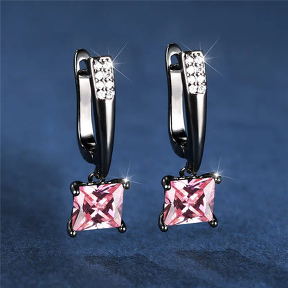 Geometric Crystal Antique Black Zircon Square Stone Earrings
