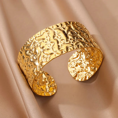 DANA Gold Chunky Flower Cuff Bangle Bracelet