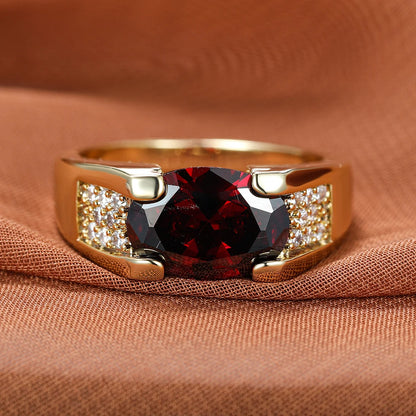 Unisex Oval Red Stone Gold Luxury Zircon Ring