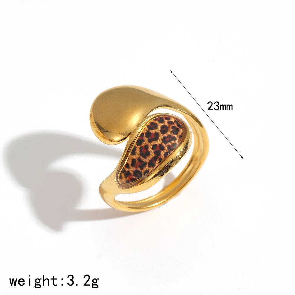 Stainless Steel Retro Geometric Leopard Pattern Adjustable 18K Gold Rings
