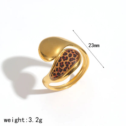 Stainless Steel Retro Geometric Leopard Pattern Adjustable 18K Gold Rings