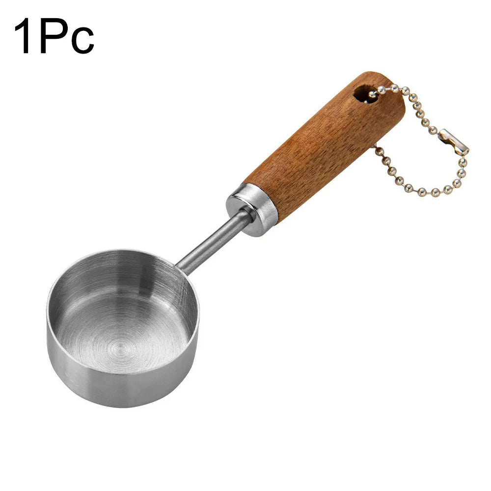 Wooden Handle Stainless Steel Measuring Cups Spoons