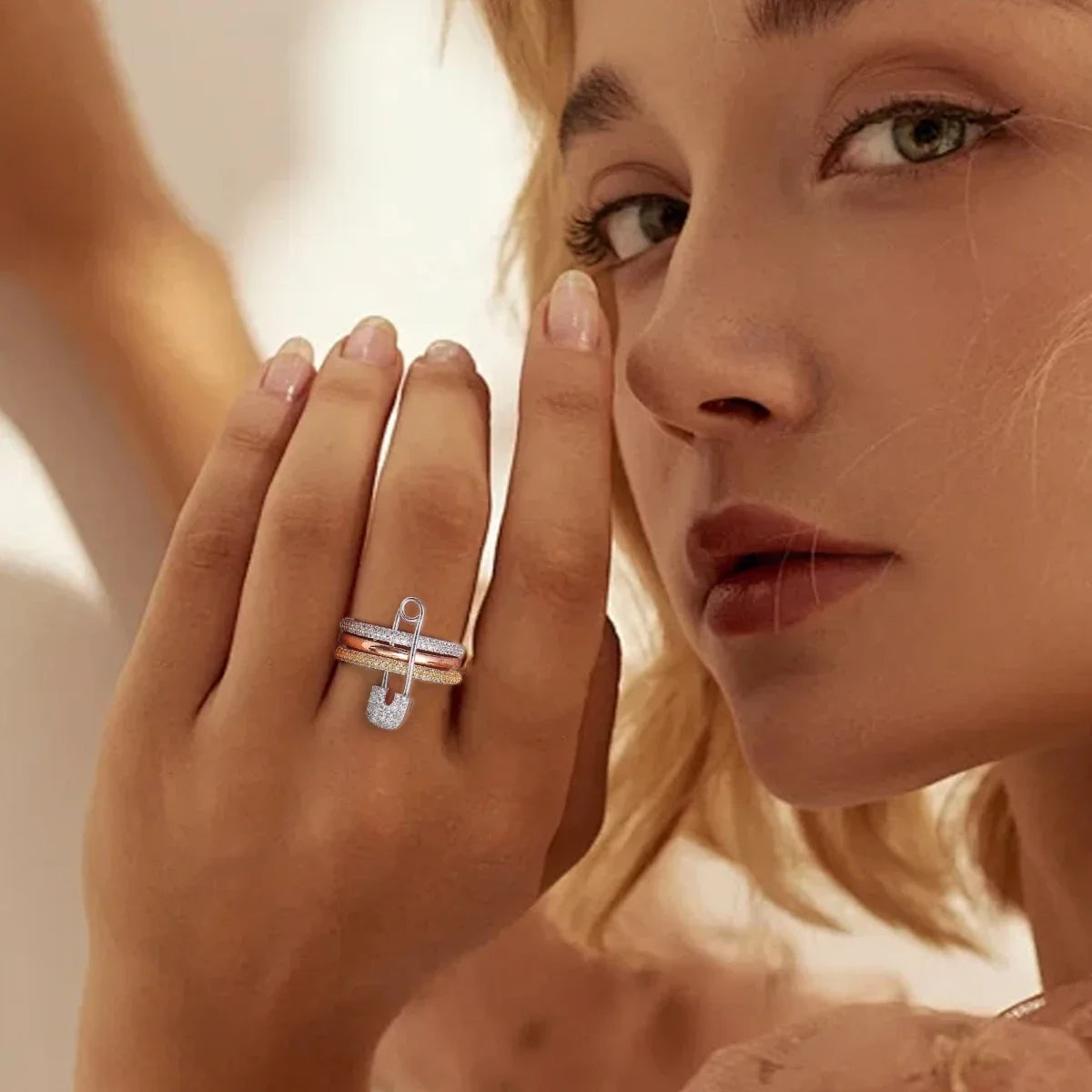 Three Layers Pin Rings CZ Cubic Zirconia Rings