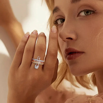 Three Layers Pin Rings CZ Cubic Zirconia Rings
