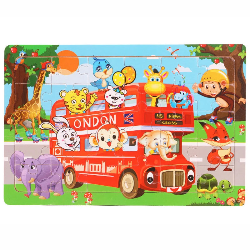 30 Pieces Wooden Jigsaw Puzzle Kids Cartoon Animal Puzzles Toys