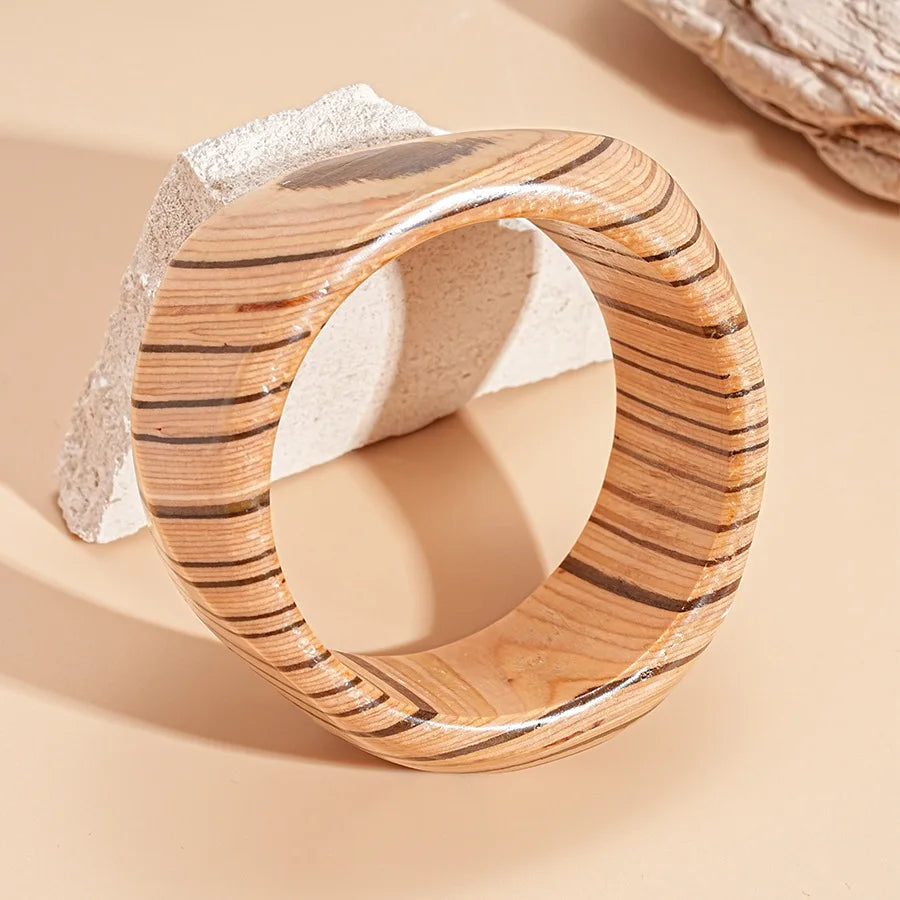 Hip Hop Khaki Brown Wood Wide Bangles