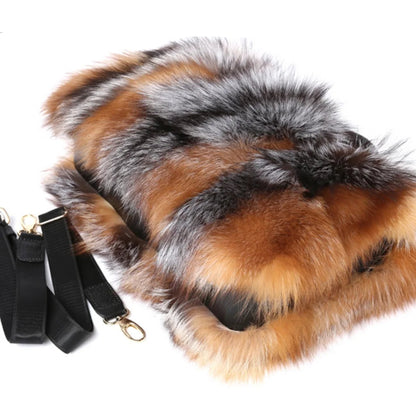 Real Fox Fur Large Size Plush Crossbody Luxury Handbags Fluffy Tote Bag