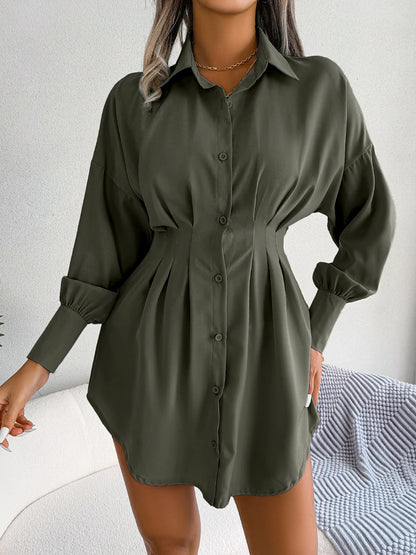 Casual Buttons Long Sleeve Mini Dress