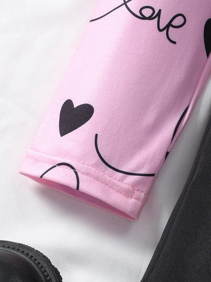 Autumn And Winter Sweet And Cute Love Long Sleeve &Half Skirt Two Set