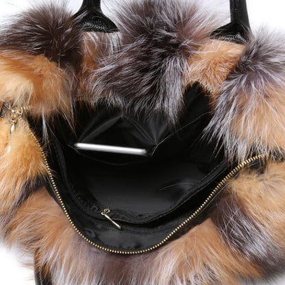 Real Fox Fur Large Size Plush Crossbody Luxury Handbags Fluffy Tote Bag